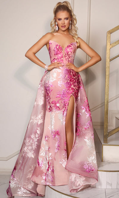 Portia and Scarlett PS26035 - Floral Embroidered Plunging Gown Prom Dresses