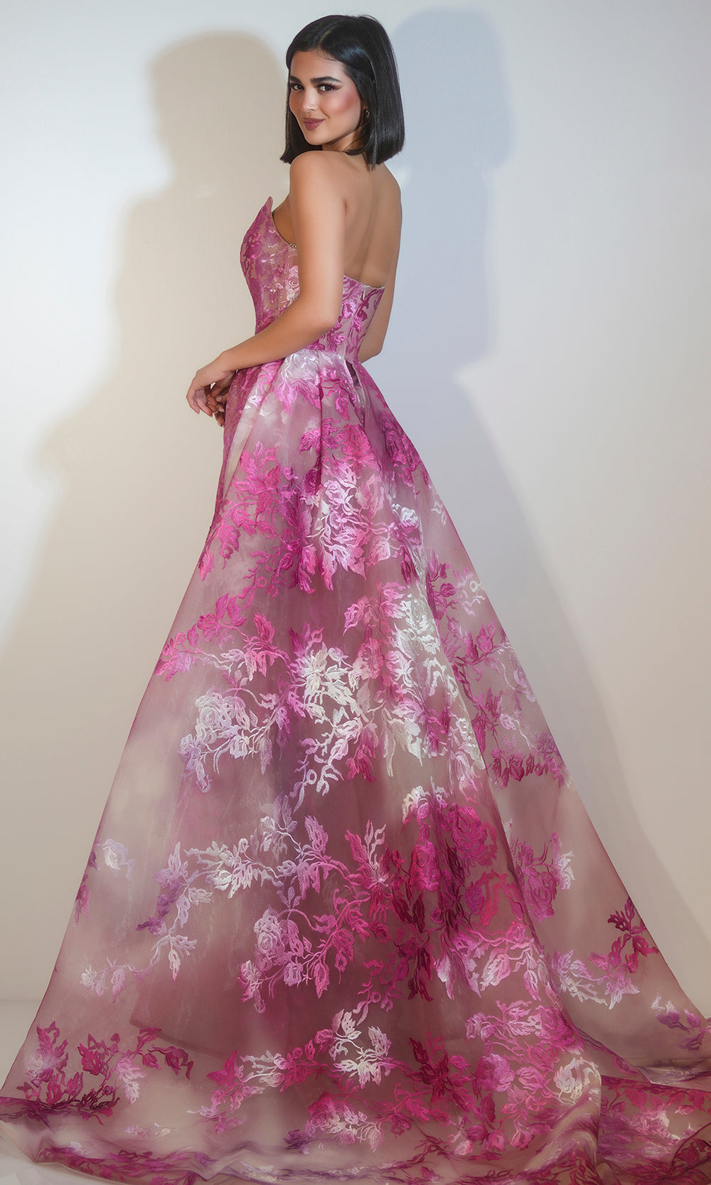 Portia and Scarlett PS26035 - Floral Embroidered Plunging Gown Prom Dresses