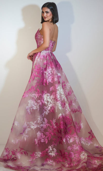 Portia and Scarlett PS26035 - Floral Embroidered Plunging Gown Prom Dresses