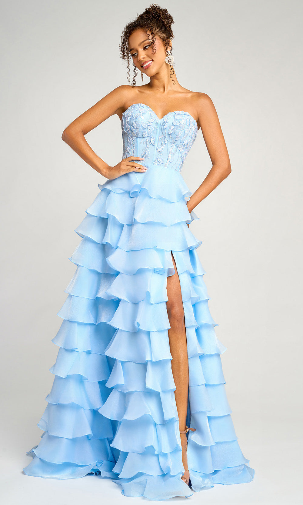 Portia and Scarlett PS26048 - Embroidered Top Strapless Ruffle Gown Prom Dresses