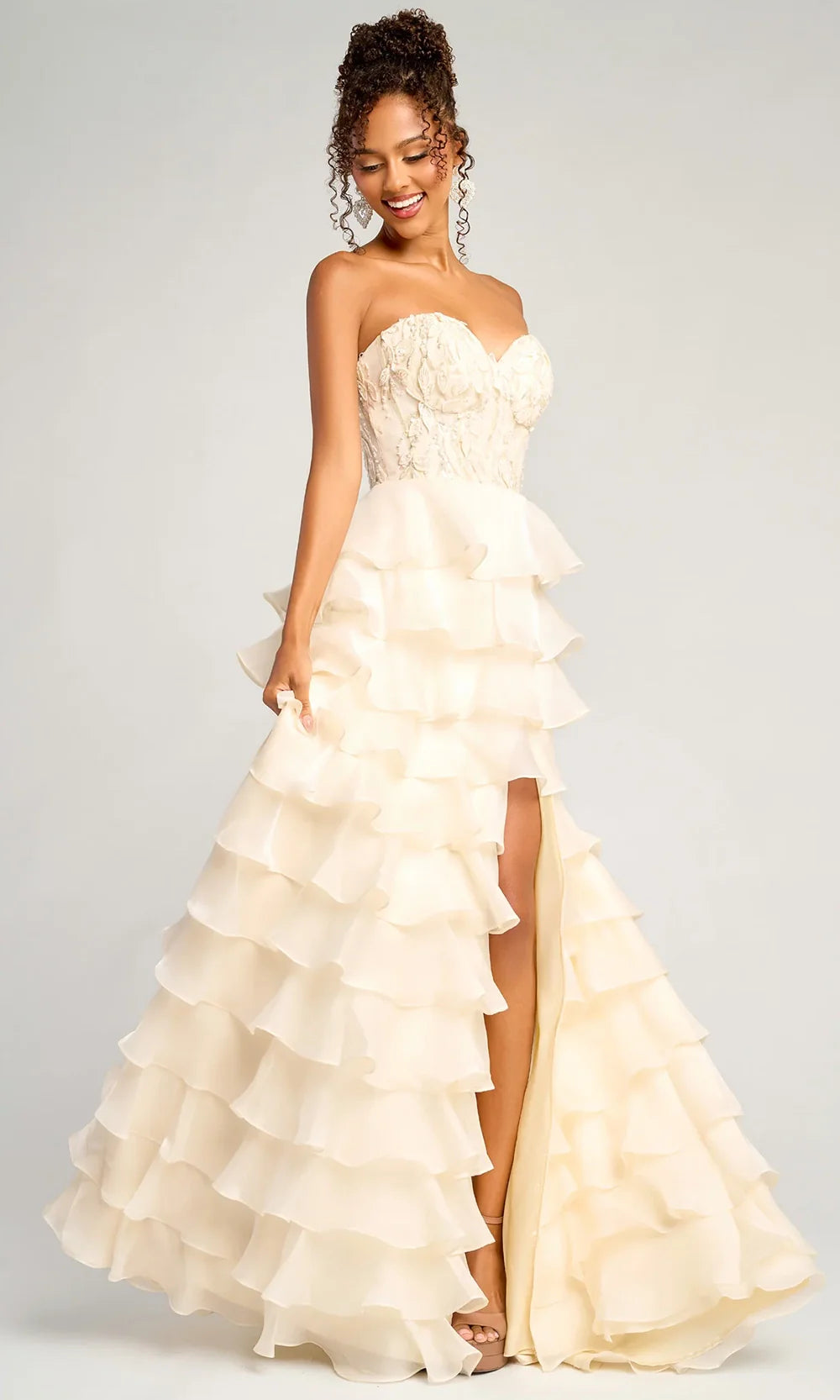 Portia and Scarlett PS26048 - Embroidered Top Strapless Ruffle Gown Prom Dresses