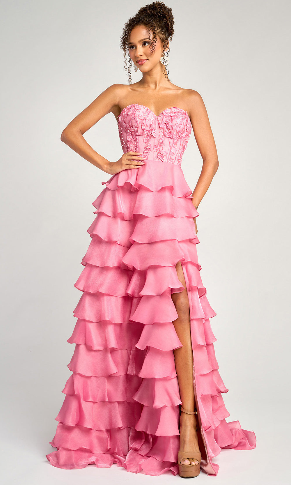 Portia and Scarlett PS26048 - Embroidered Top Strapless Ruffle Gown Prom Dresses