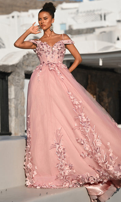 Portia and Scarlett PS26055 - Cold Shoulder A-Line Floral Gown Prom Dresses