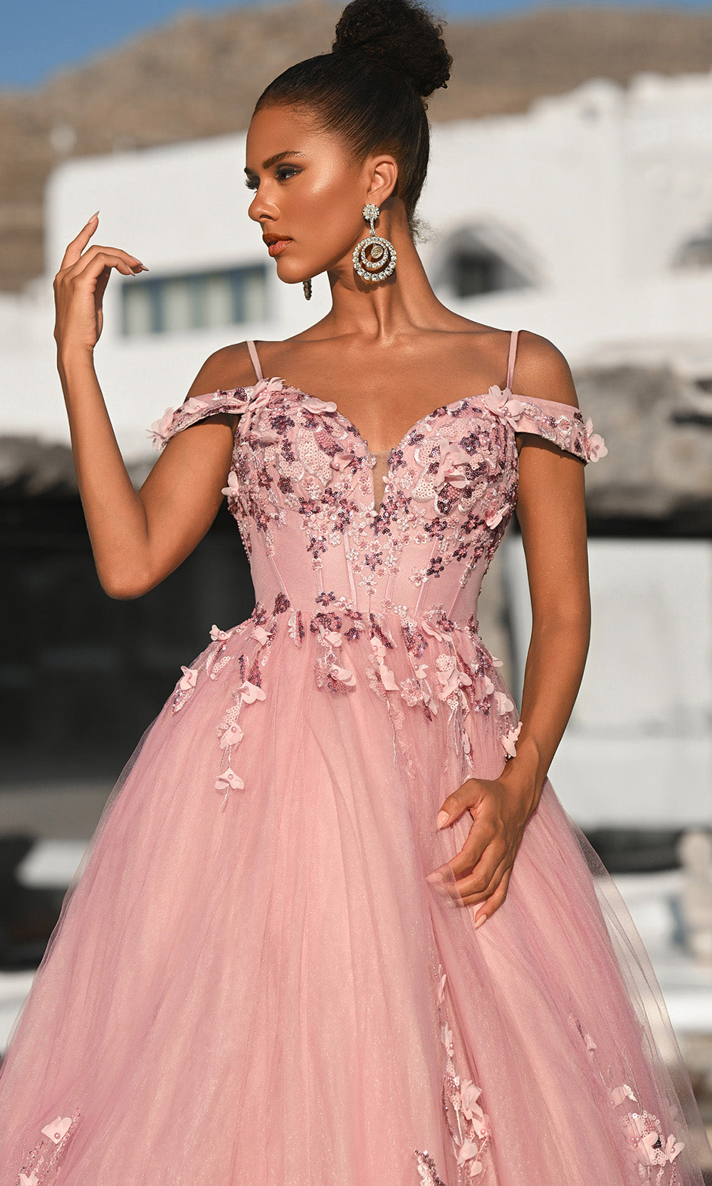 Portia and Scarlett PS26055 - Cold Shoulder A-Line Floral Gown Prom Dresses