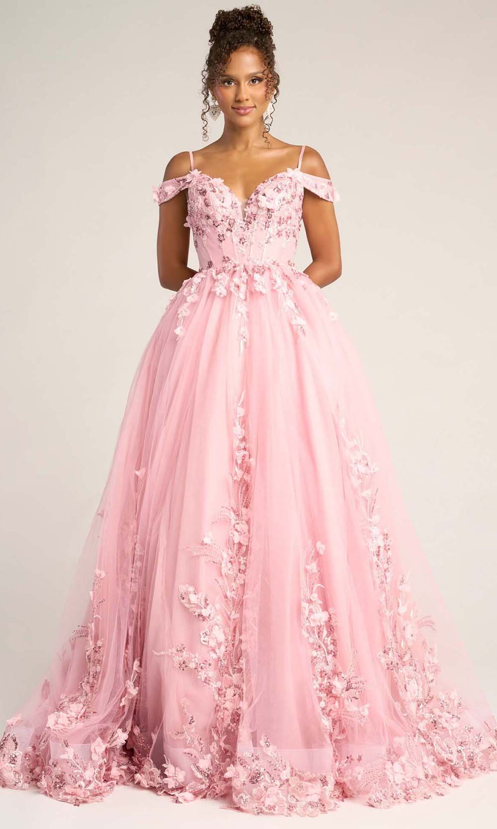 Portia and Scarlett PS26055 - Cold Shoulder A-Line Floral Gown Prom Dresses