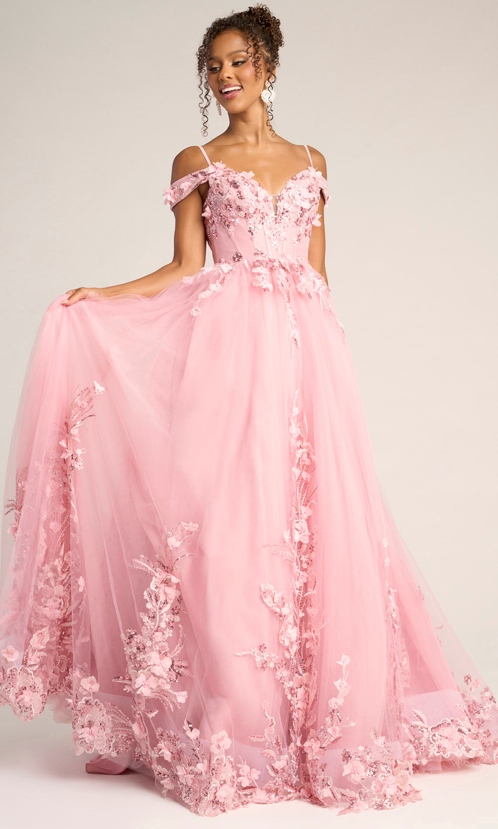 Portia and Scarlett PS26055 - Cold Shoulder A-Line Floral Gown Prom Dresses