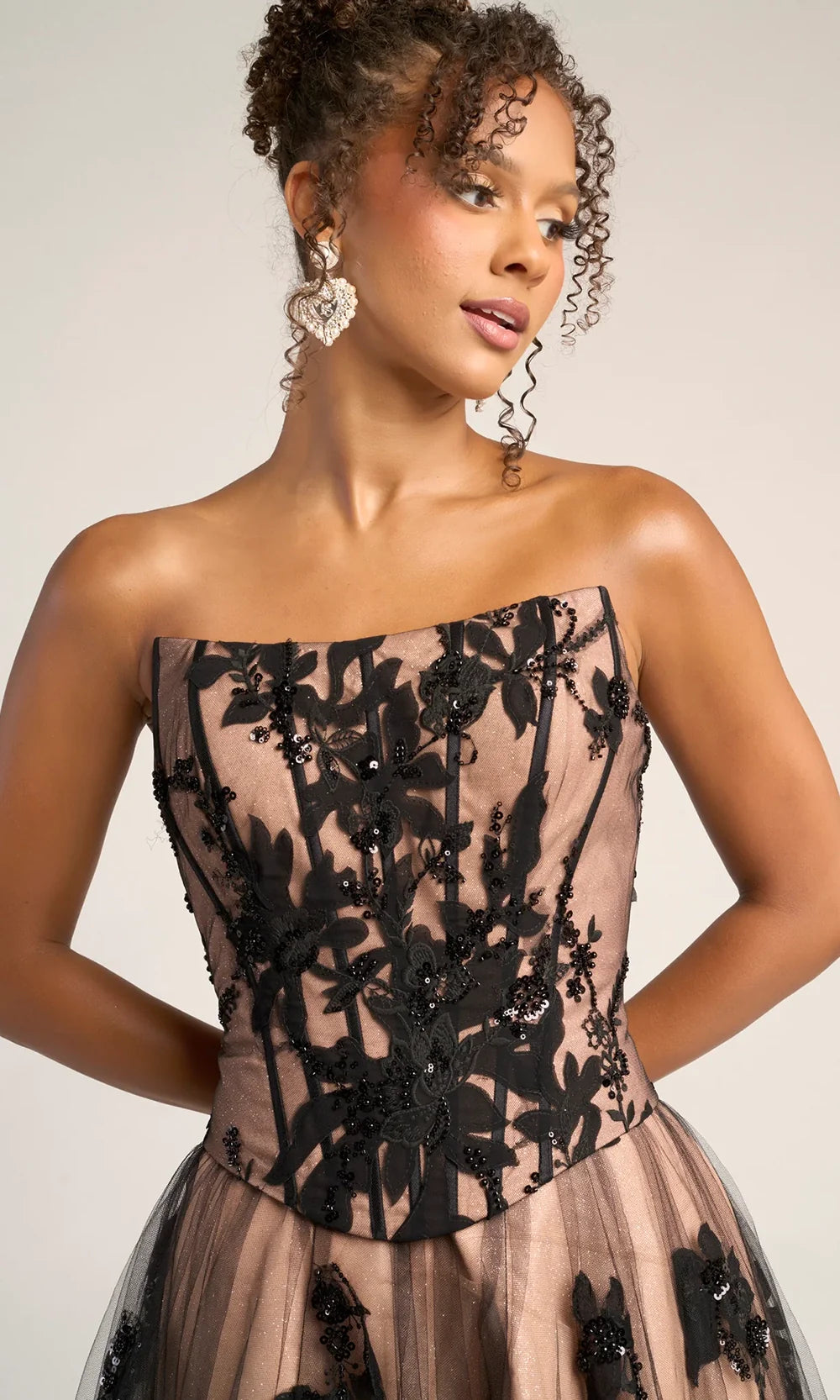 Portia and Scarlett PS26061 - Embroidered Basque Waist Strapless Dress Prom Dresses
