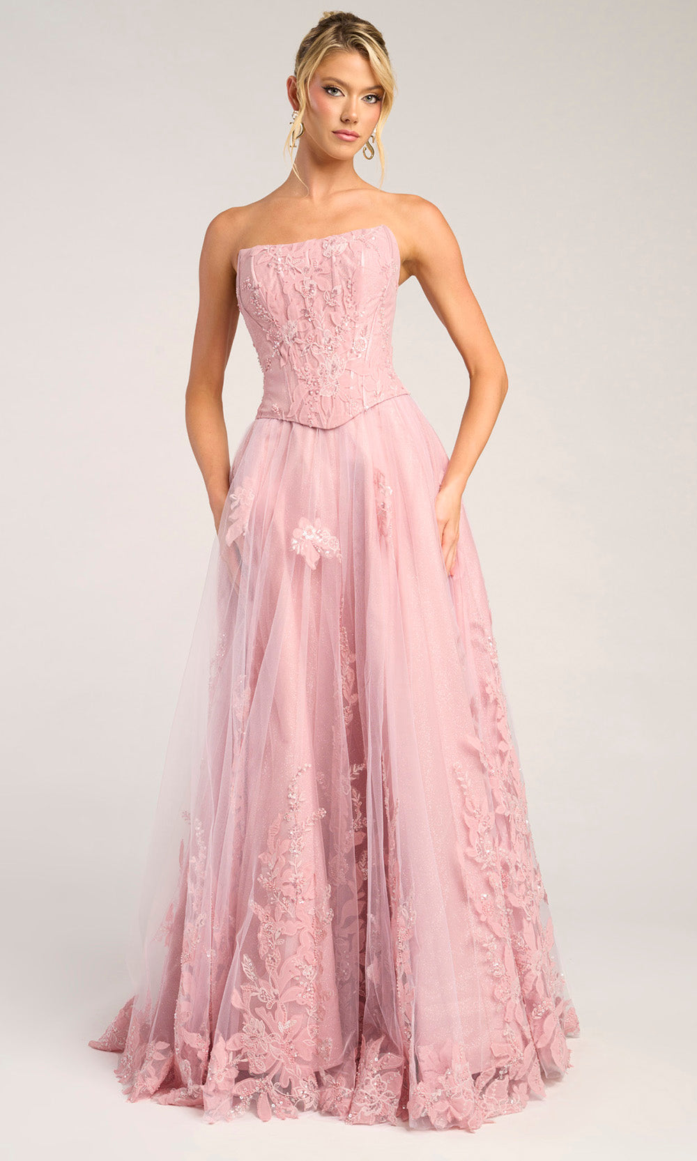 Portia and Scarlett PS26061 - Embroidered Basque Waist Strapless Dress Prom Dresses