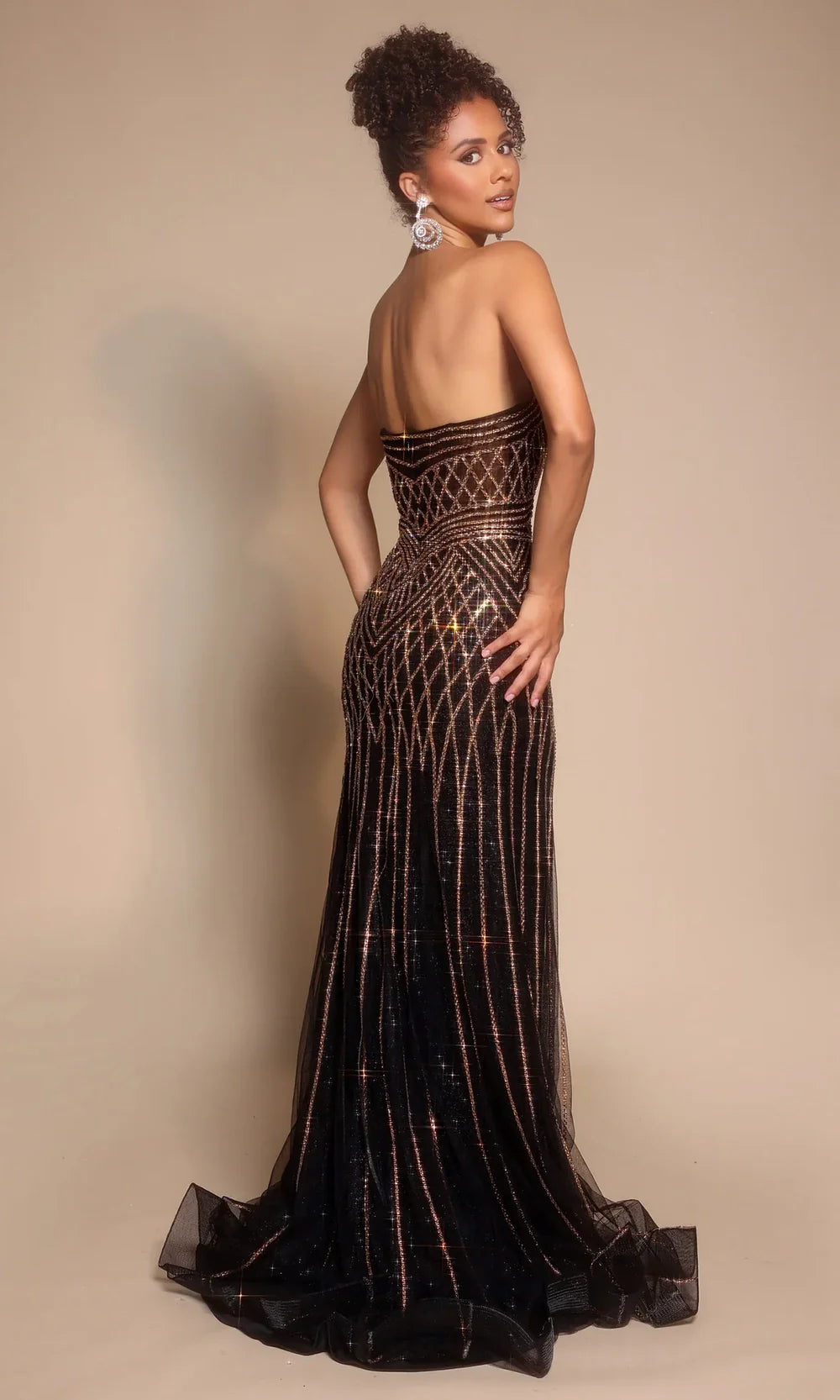 Portia and Scarlett PS26072 - Geometric Beaded Sheath Dress With Slit Prom Dresses