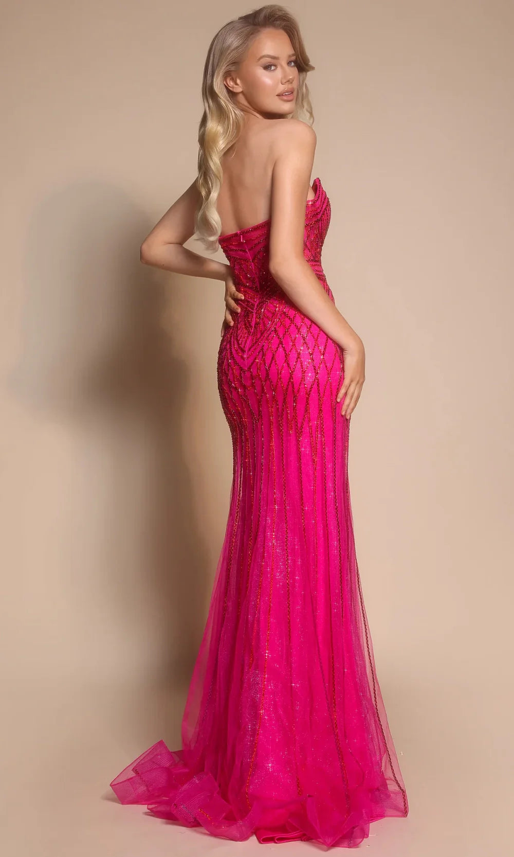 Portia and Scarlett PS26072 - Geometric Beaded Sheath Dress With Slit Prom Dresses