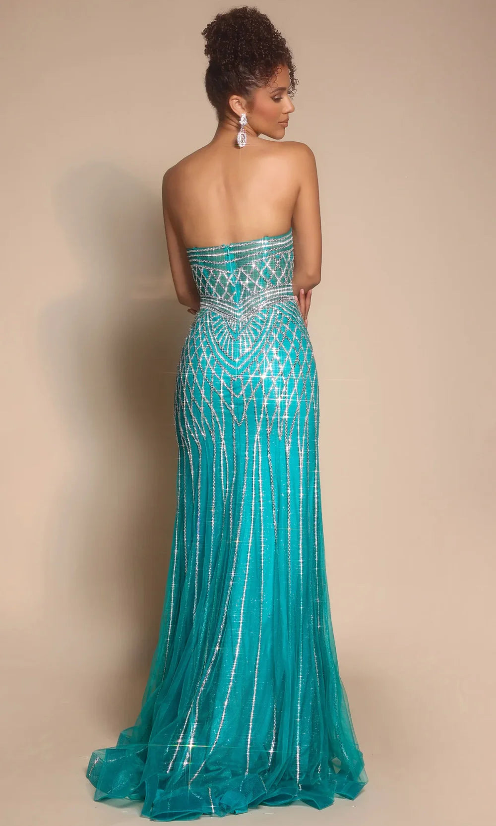 Portia and Scarlett PS26072 - Geometric Beaded Sheath Dress With Slit Prom Dresses