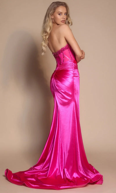 Portia and Scarlett PS26073 - Illusion Corset Straight Neck Satin Gown Prom Dresses