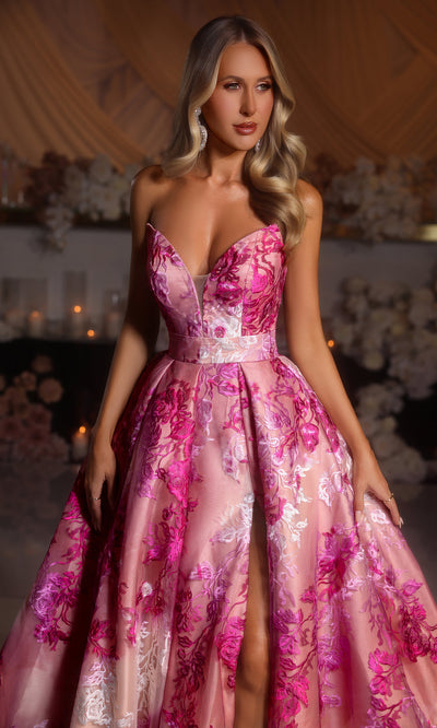 Portia and Scarlett PS26075 - Embroidered Slit Evening Gown Formal Gowns