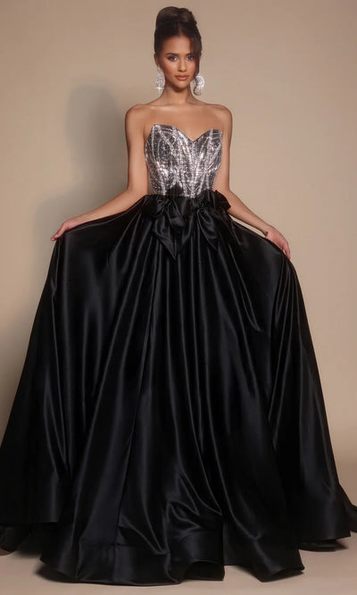 Portia and Scarlett PS26077 - Satin Bow Beaded Strapless Gown Prom Dresses