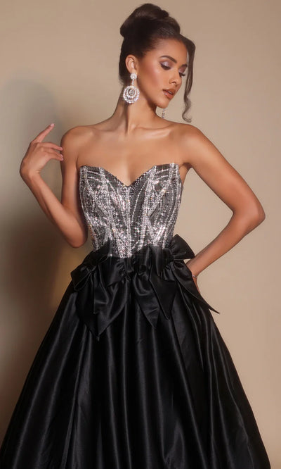 Portia and Scarlett PS26077 - Satin Bow Beaded Strapless Gown Prom Dresses