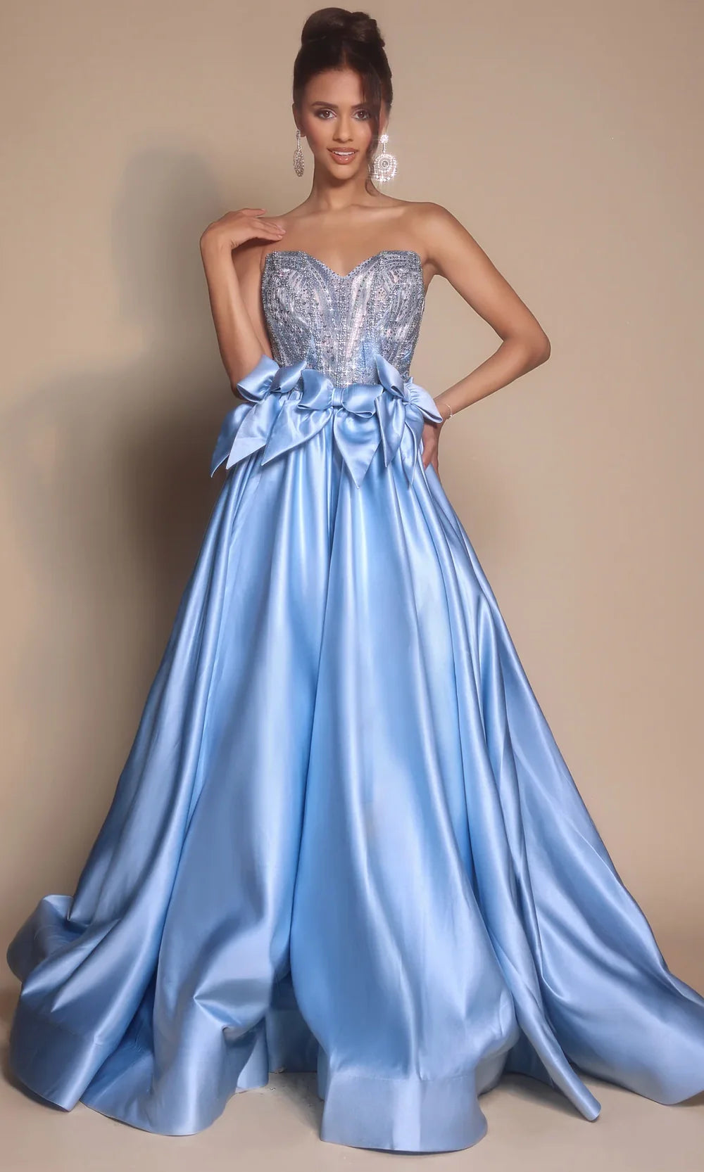 Portia and Scarlett PS26077 - Satin Bow Beaded Strapless Gown Prom Dresses