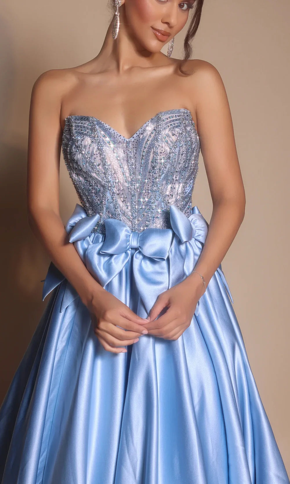 Portia and Scarlett PS26077 - Satin Bow Beaded Strapless Gown Prom Dresses