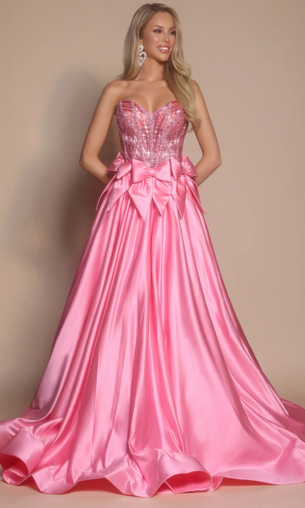 Portia and Scarlett PS26077 - Satin Bow Beaded Strapless Gown Prom Dresses