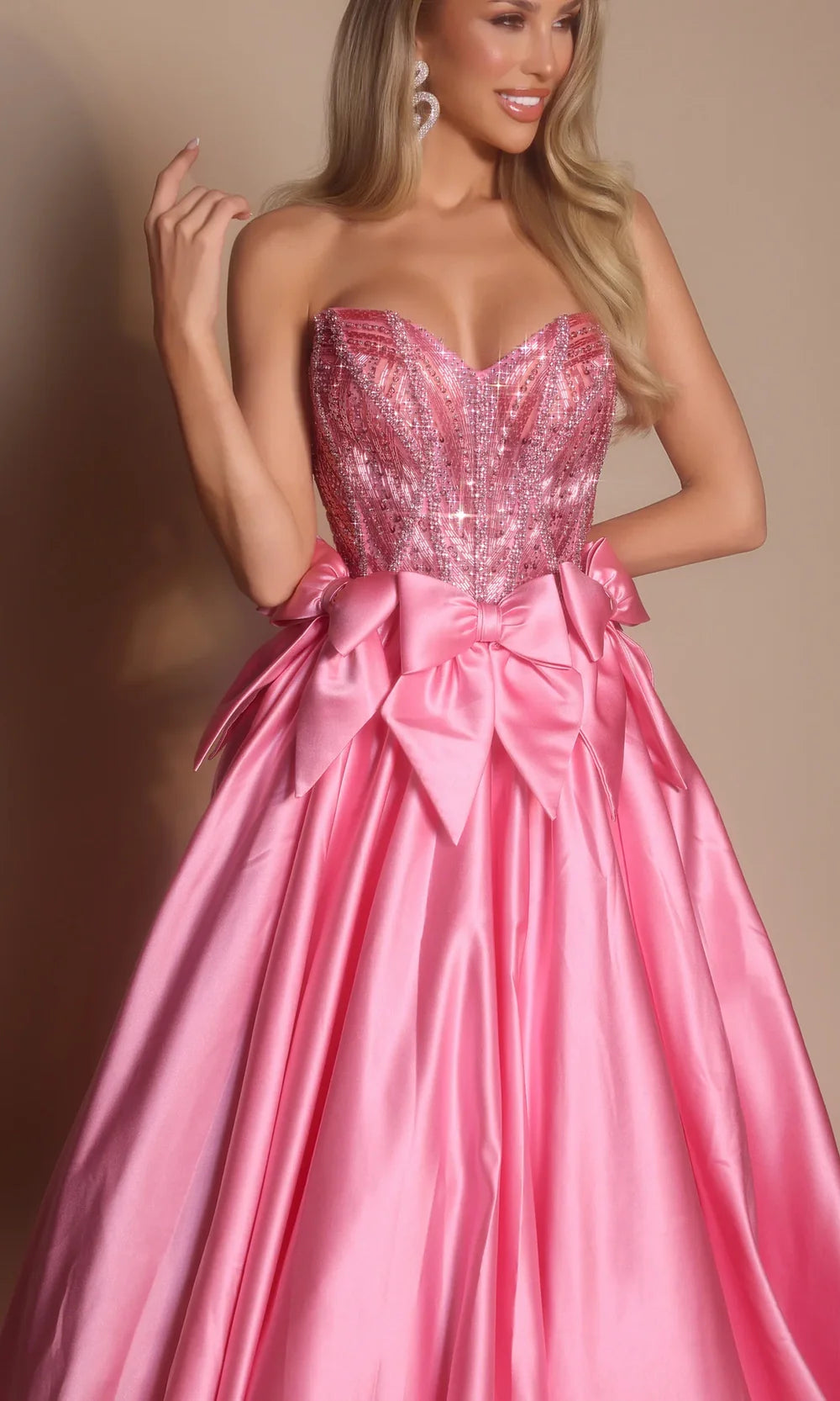 Portia and Scarlett PS26077 - Satin Bow Beaded Strapless Gown Prom Dresses