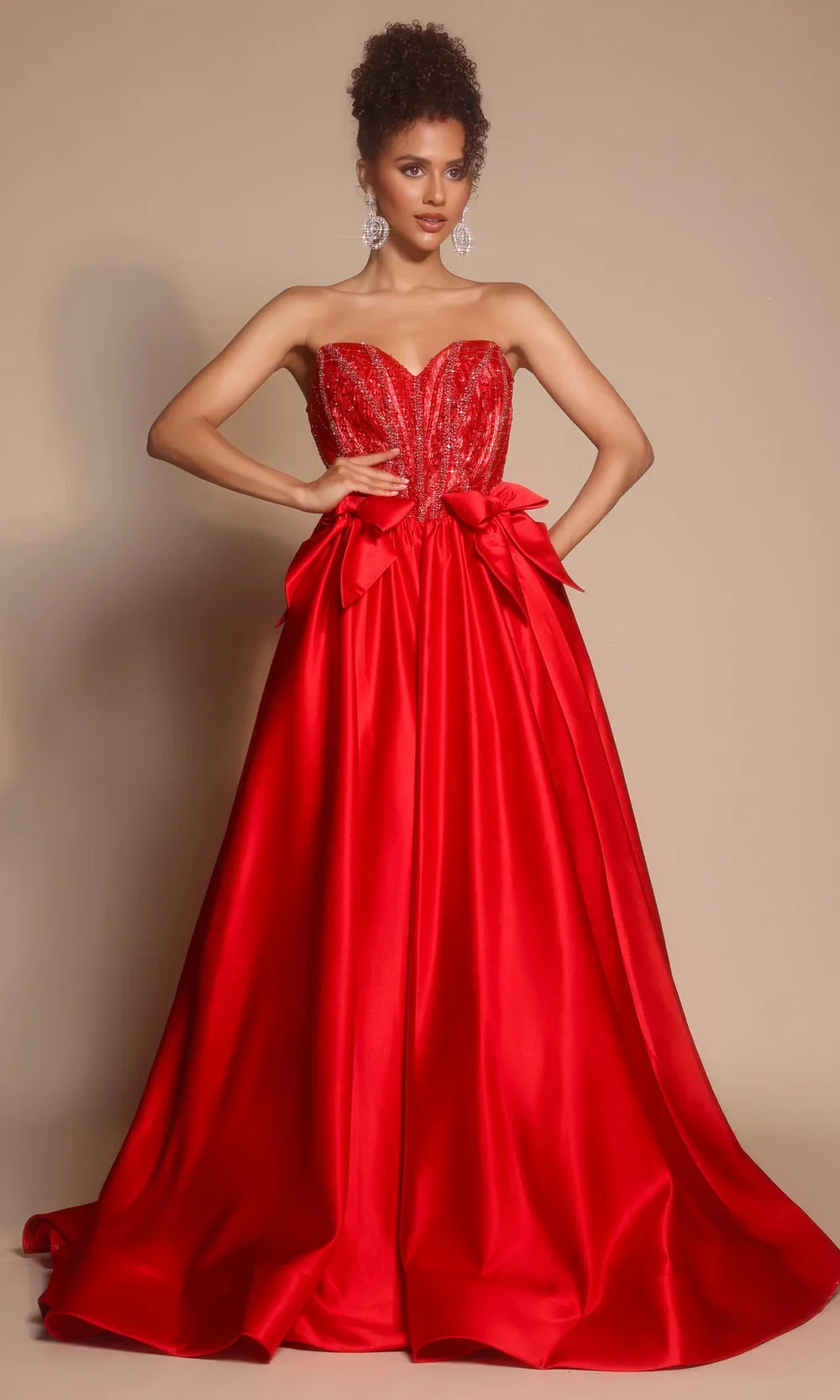 Portia and Scarlett PS26077 - Satin Bow Beaded Strapless Gown Prom Dresses