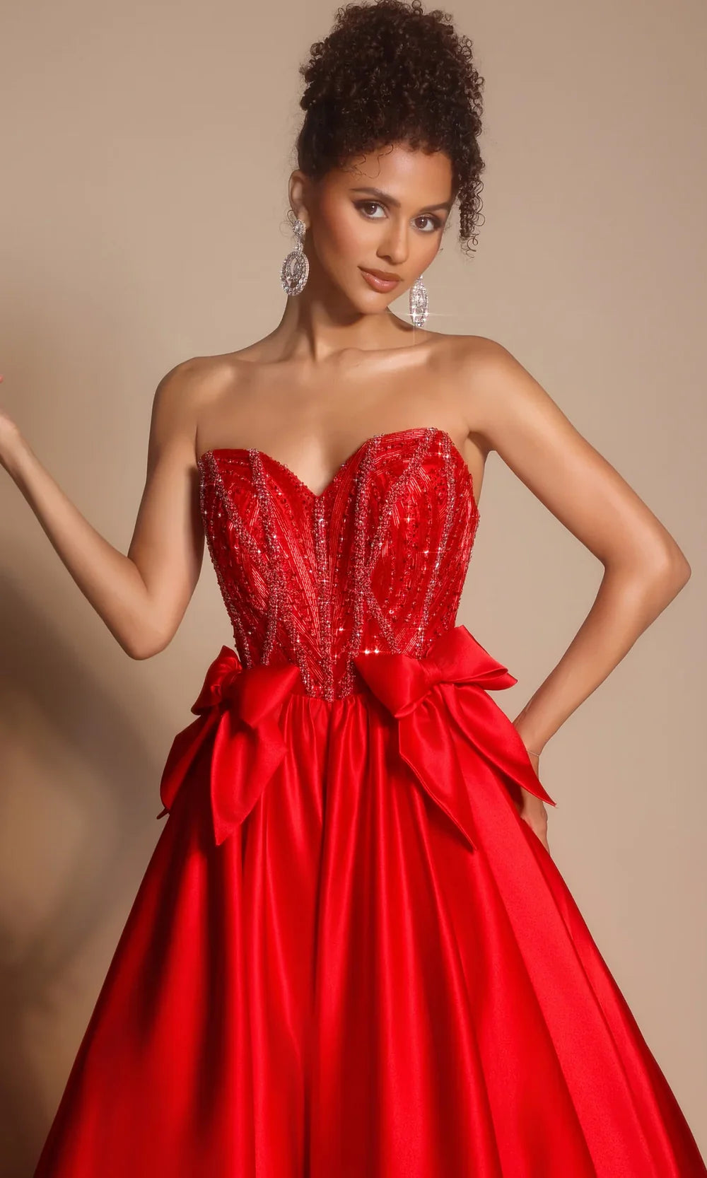 Portia and Scarlett PS26077 - Satin Bow Beaded Strapless Gown Prom Dresses