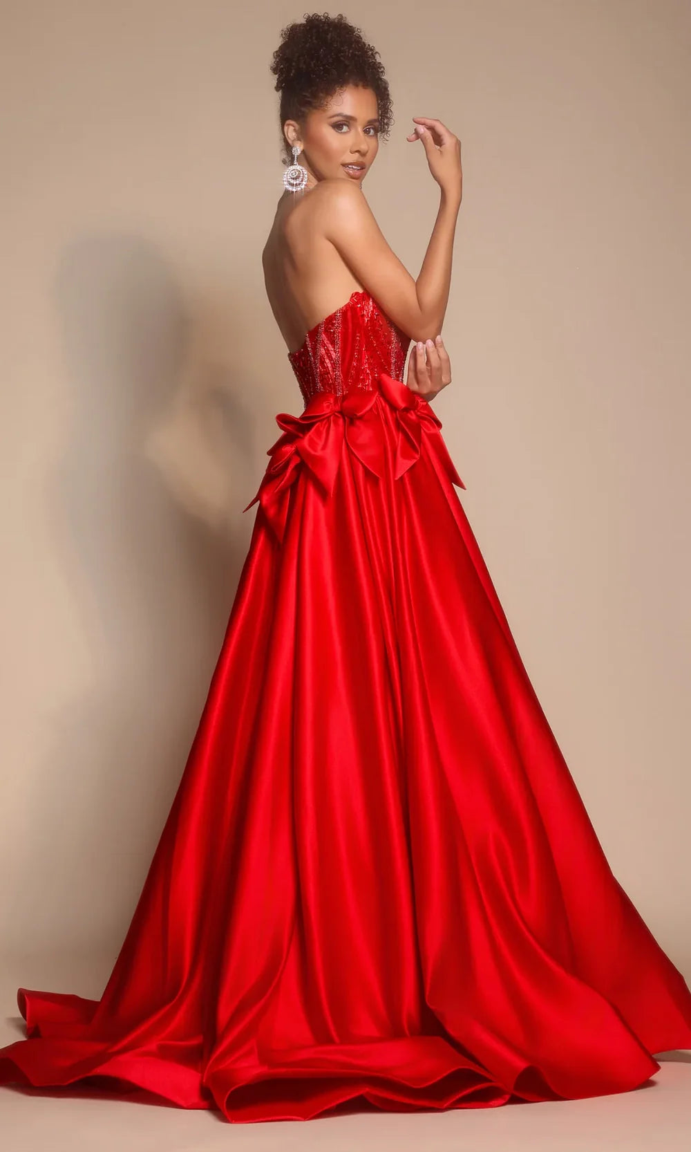 Portia and Scarlett PS26077 - Satin Bow Beaded Strapless Gown Prom Dresses
