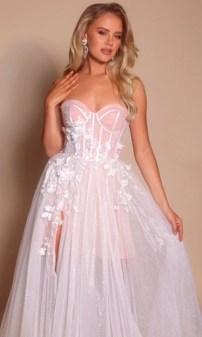 Portia and Scarlett PS26078 - Floral Applique Sweetheart Long Dress Prom Dresses