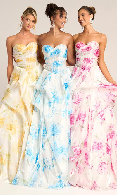 Portia and Scarlett PS26083 - Floral Print Multi-Layered Gown Prom Dresses