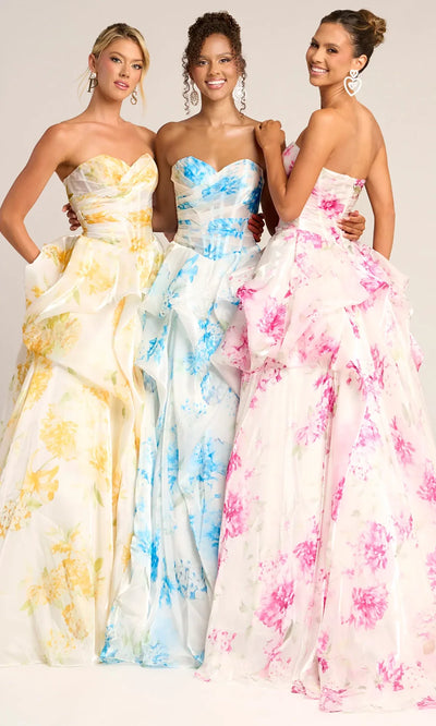 Portia and Scarlett PS26083 - Floral Print Multi-Layered Gown Prom Dresses
