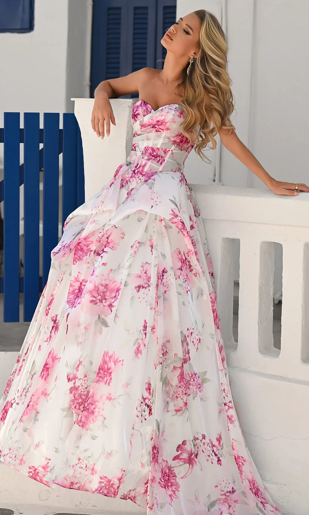 Portia and Scarlett PS26083 - Floral Print Multi-Layered Gown Prom Dresses