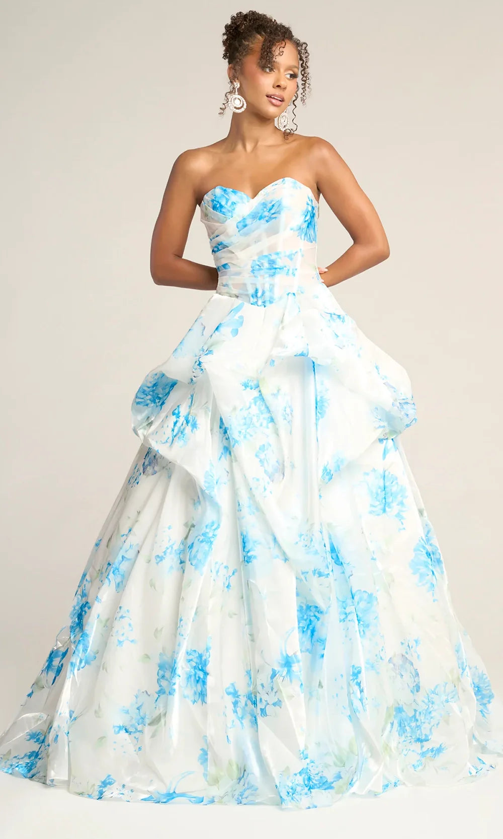 Portia and Scarlett PS26083 - Floral Print Multi-Layered Gown Prom Dresses