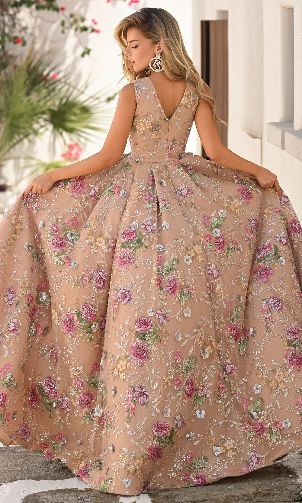 Portia and Scarlett PS26091 - Wide Strap Floral Prom Gown Prom Dresses