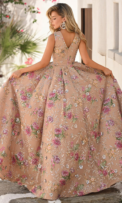 Portia and Scarlett PS26091 - Wide Strap Floral Prom Gown Prom Dresses