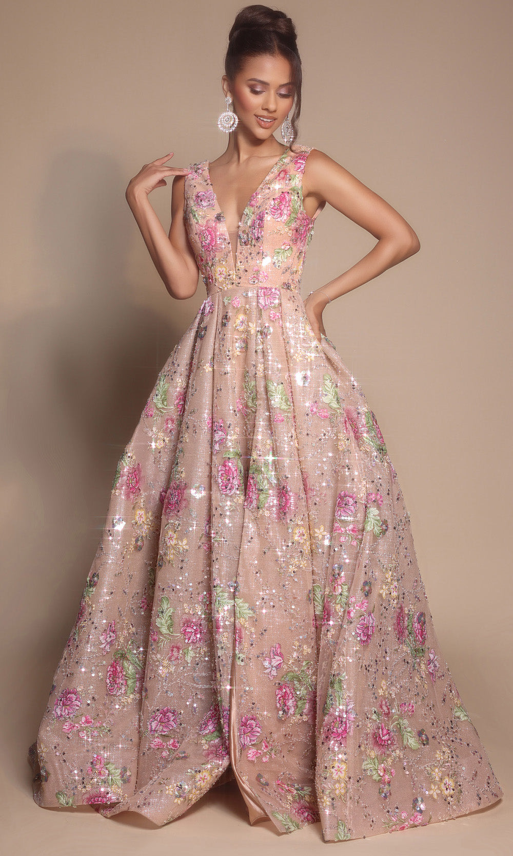 Portia and Scarlett PS26091 - Wide Strap Floral Prom Gown Prom Dresses