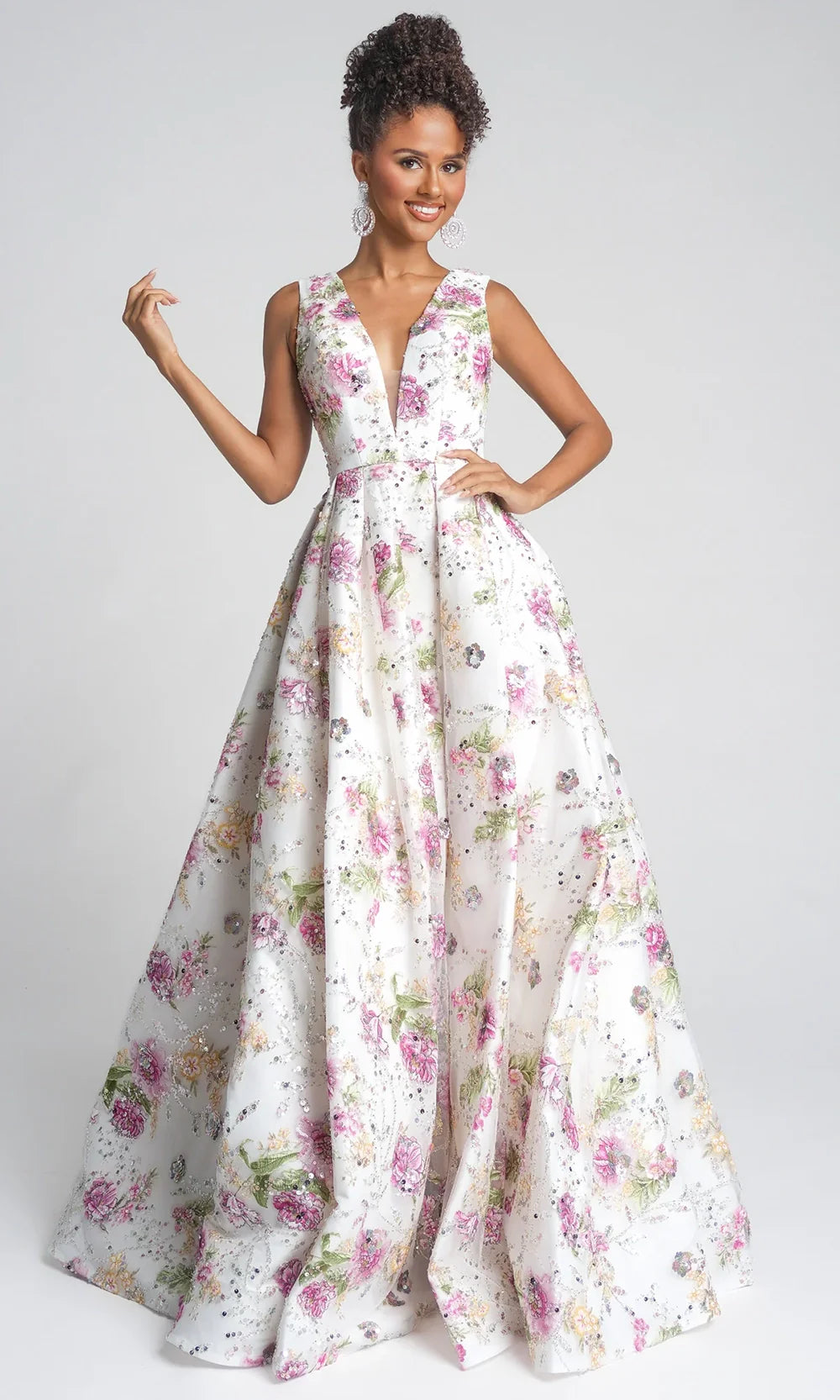 Portia and Scarlett PS26091 - Wide Strap Floral Prom Gown Prom Dresses