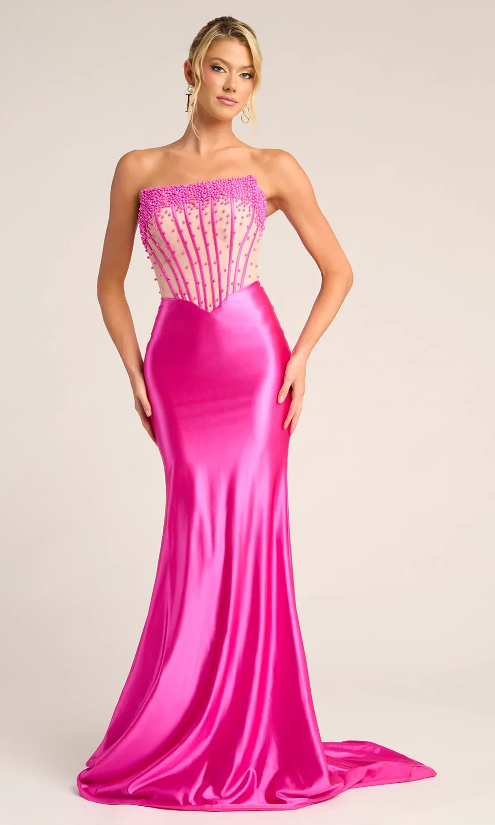 Portia and Scarlett PS26094 - Beaded Sheer Bodice Fitted Dress Prom Dresses