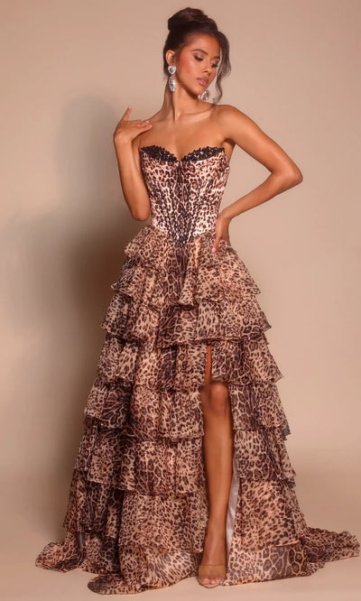 Portia and Scarlett PS26098 - Beaded Trim Sweetheart Printed Dress Prom Dresses