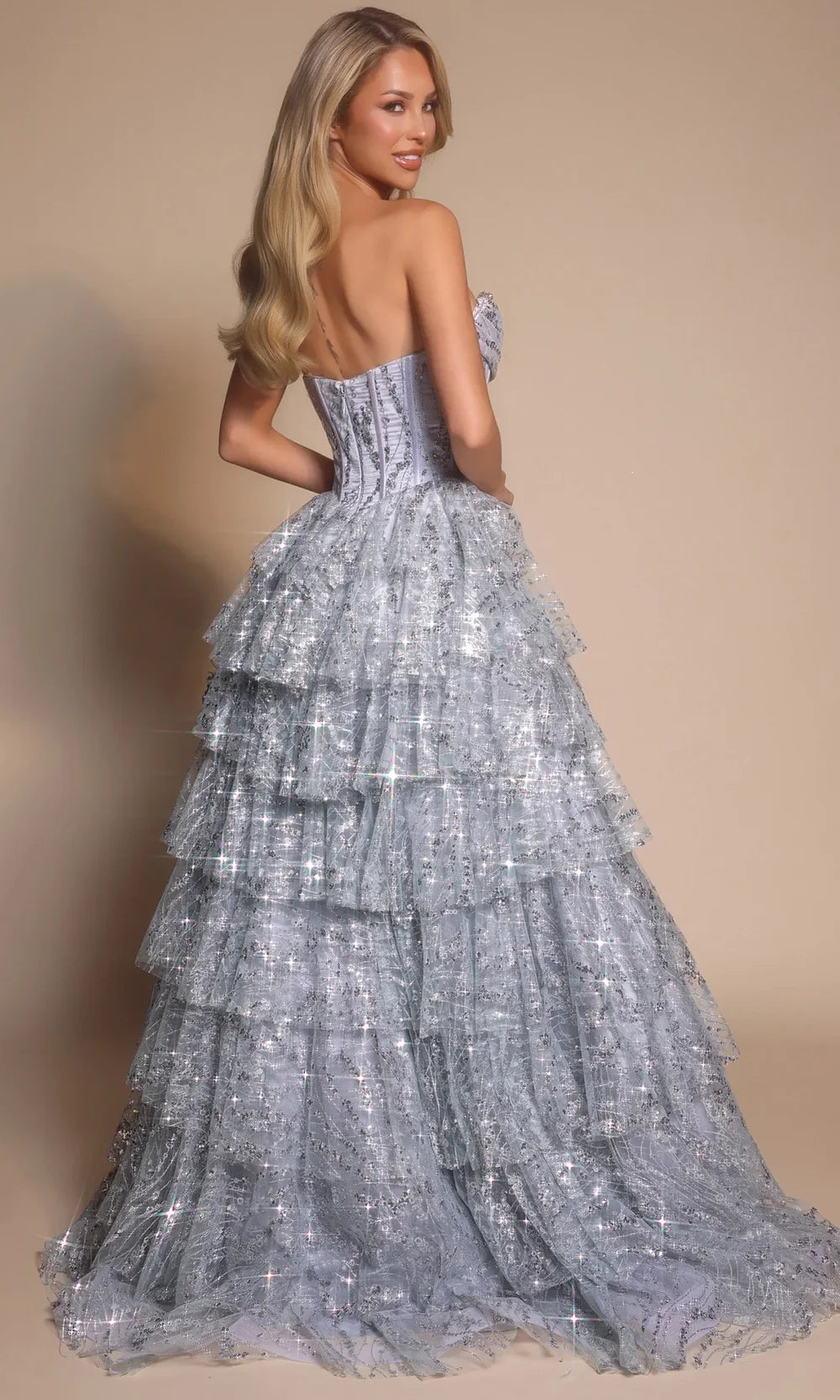 Portia and Scarlett PS26099 - Embellished Tiered Ruffle Ballgown Prom Dresses