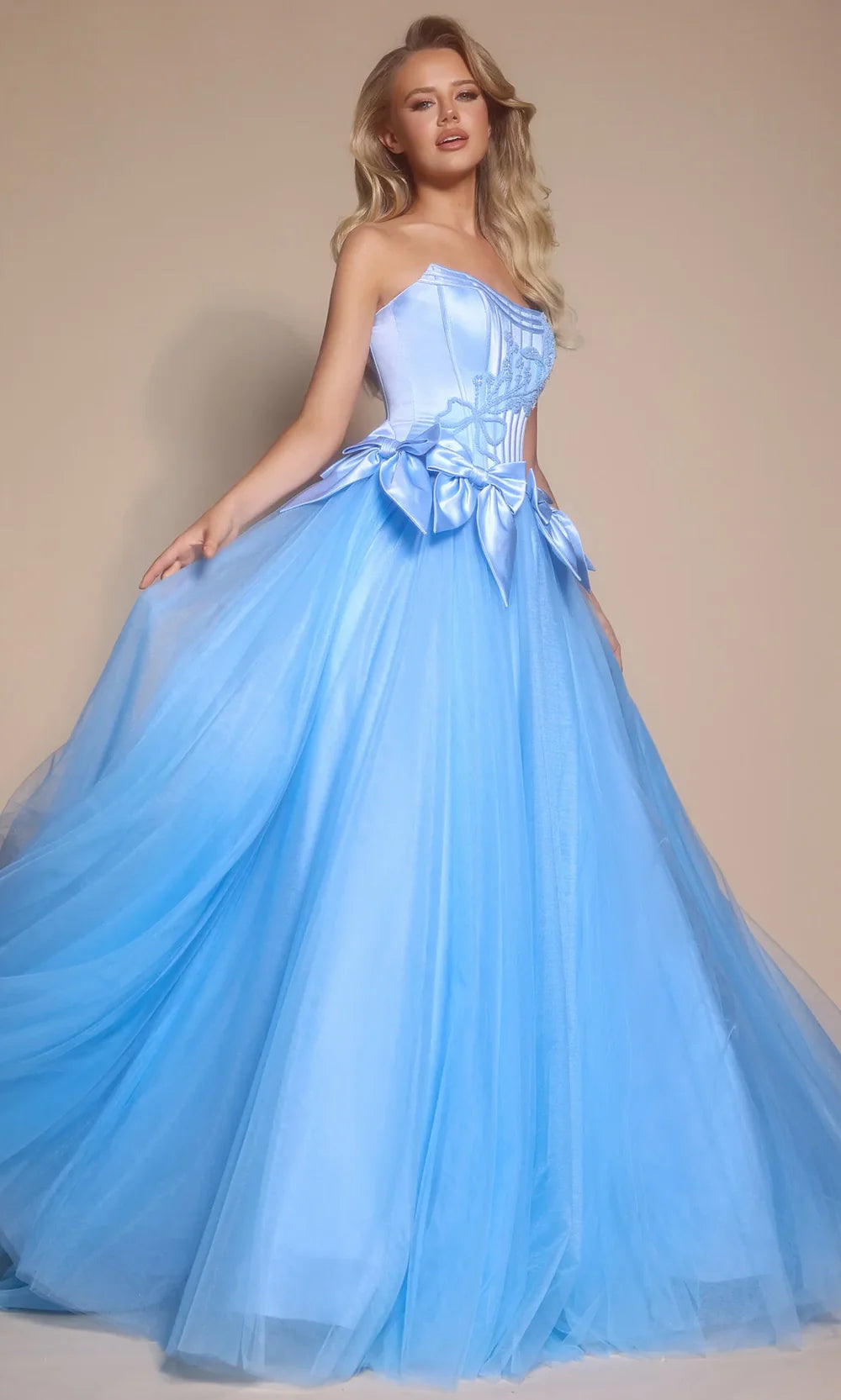 Portia and Scarlett PS26102 - Bow Accent Layered Ballgown Ball Gowns