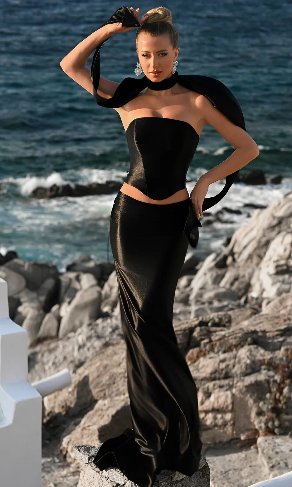 Portia and Scarlett PS26114 - Strapless Plain Dress With Scarf Detail Pageant Dresses