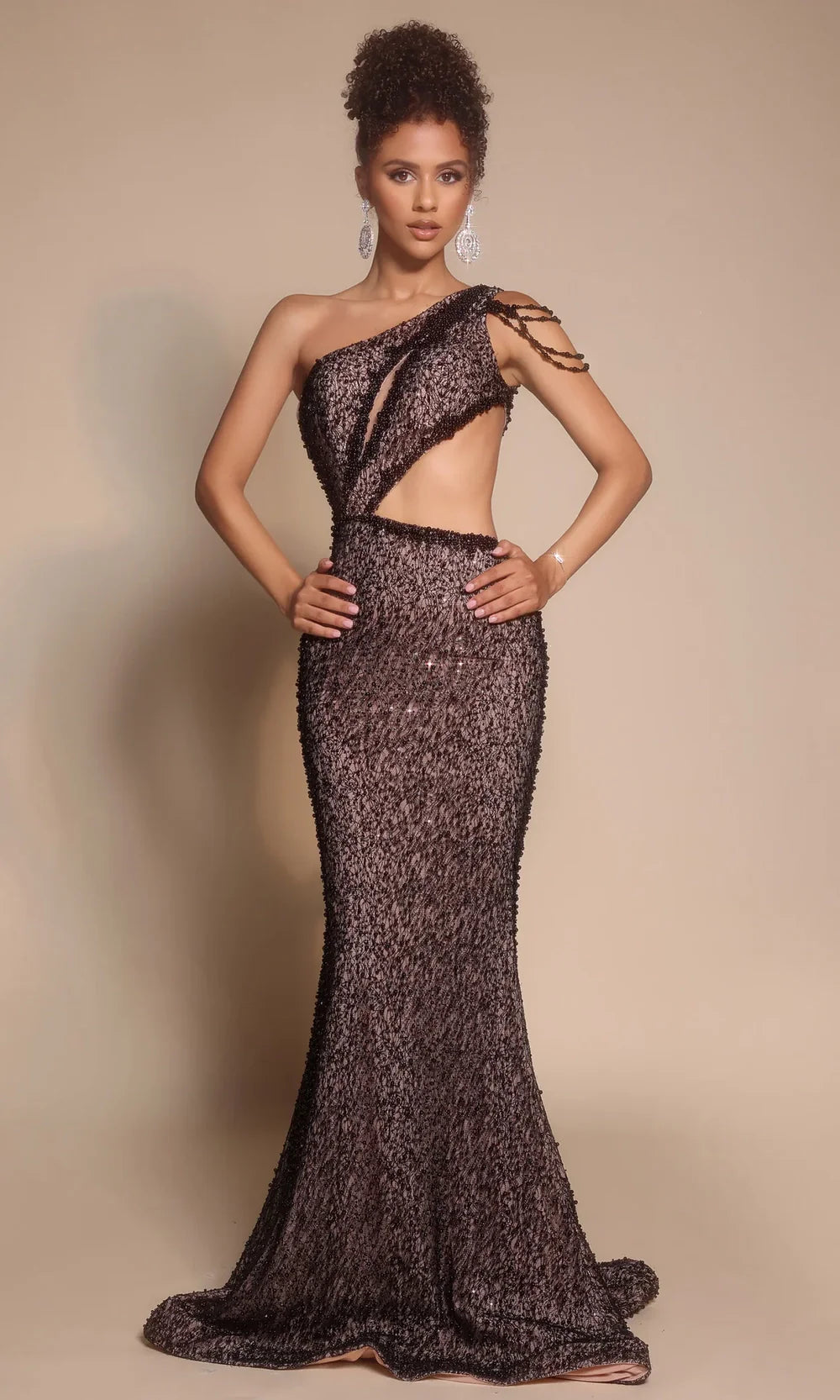 Portia and Scarlett PS26115 - Beaded Lace Asymmetrical Prom Dress Formal Gowns