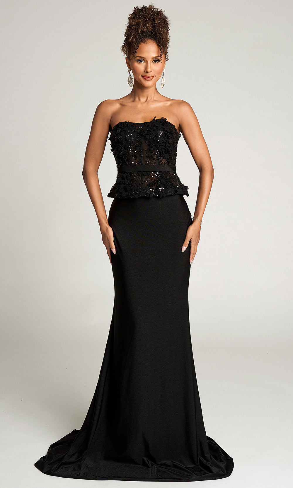 Portia and Scarlett PS26124 - Strapless 3D Appliqué Mermaid Gown Prom Dresses in Black