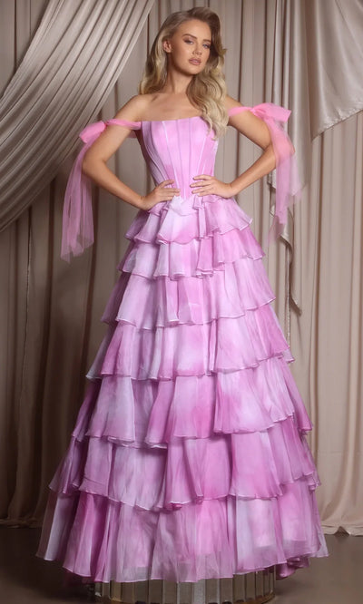 Portia and Scarlett PS26143 - Tie Strap Tiered A-Line Prom Gown Prom Dresses