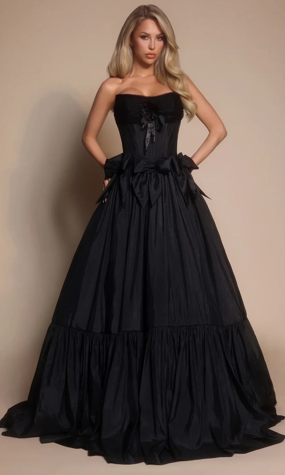 Portia and Scarlett PS26148 - Bow Accent Strapless Tiered Gown Ball Gowns