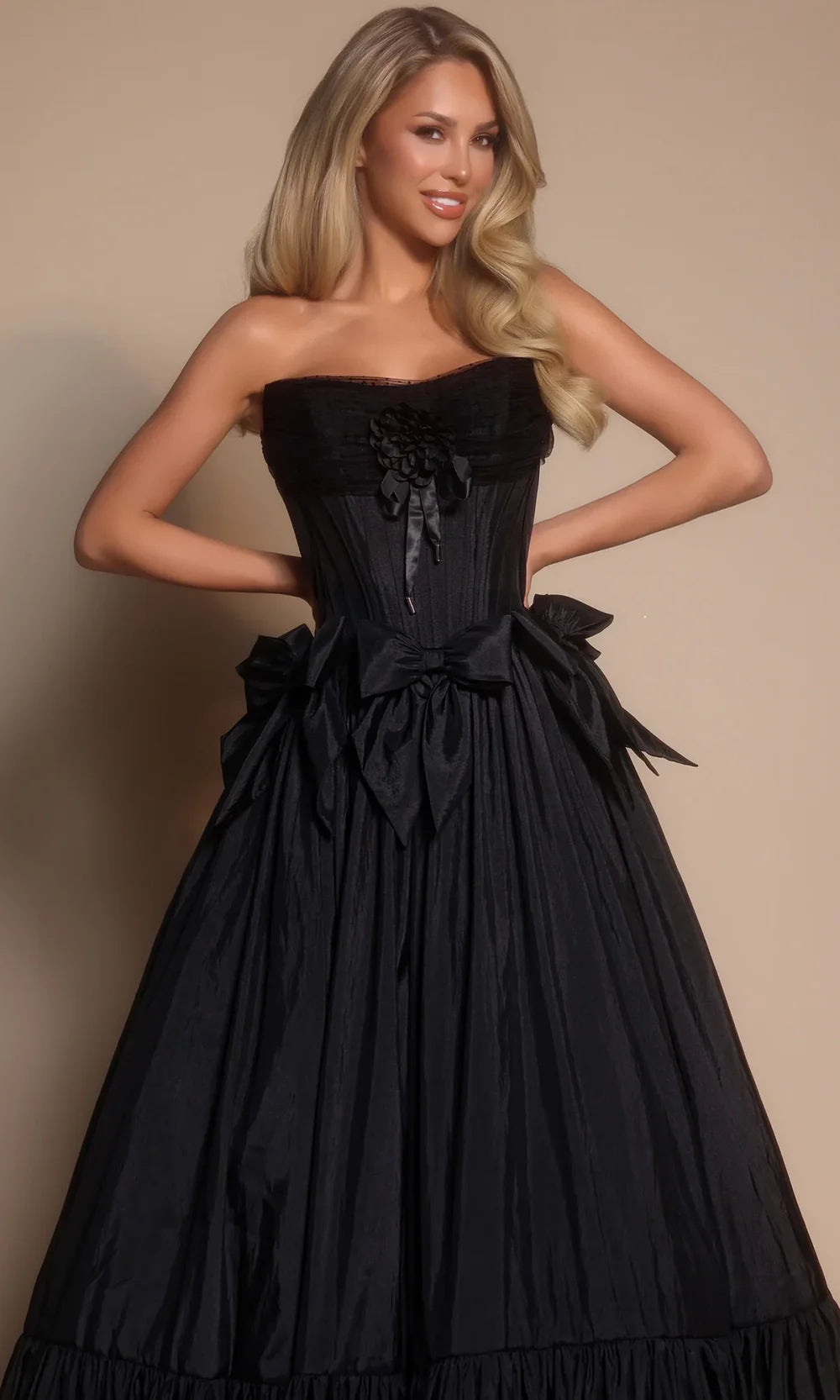 Portia and Scarlett PS26148 - Bow Accent Strapless Tiered Gown Ball Gowns