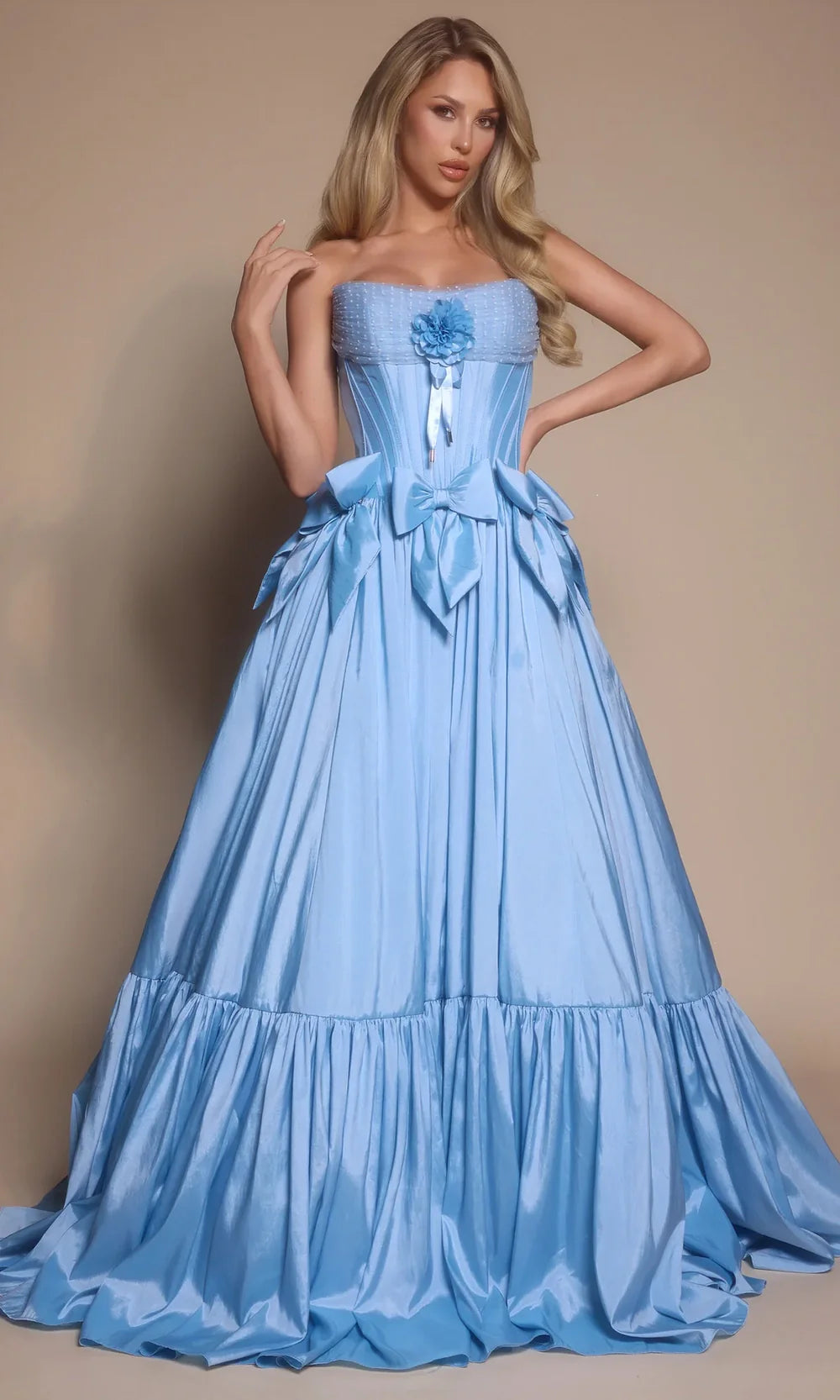 Portia and Scarlett PS26148 - Bow Accent Strapless Tiered Gown Ball Gowns