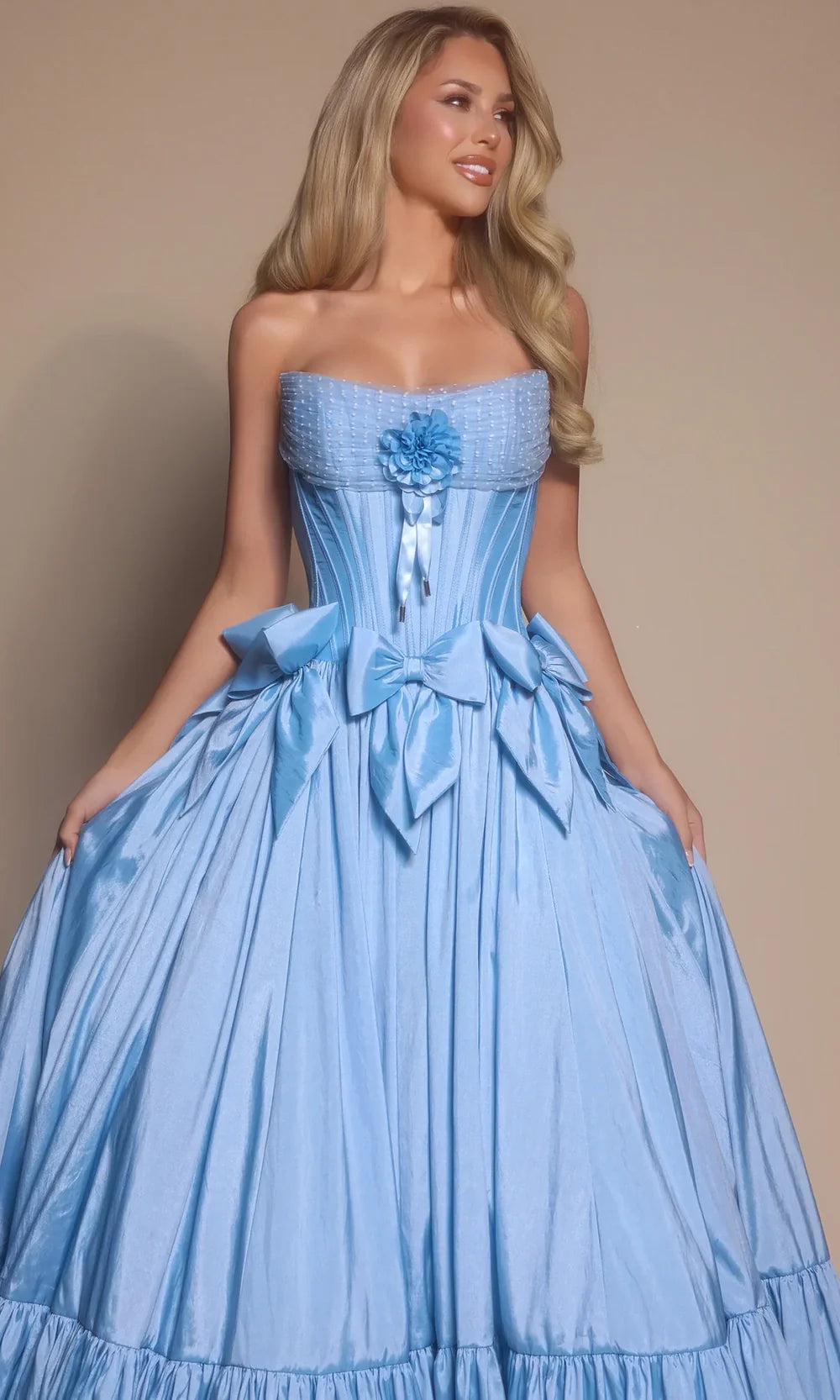 Portia and Scarlett PS26148 - Bow Accent Strapless Tiered Gown Ball Gowns