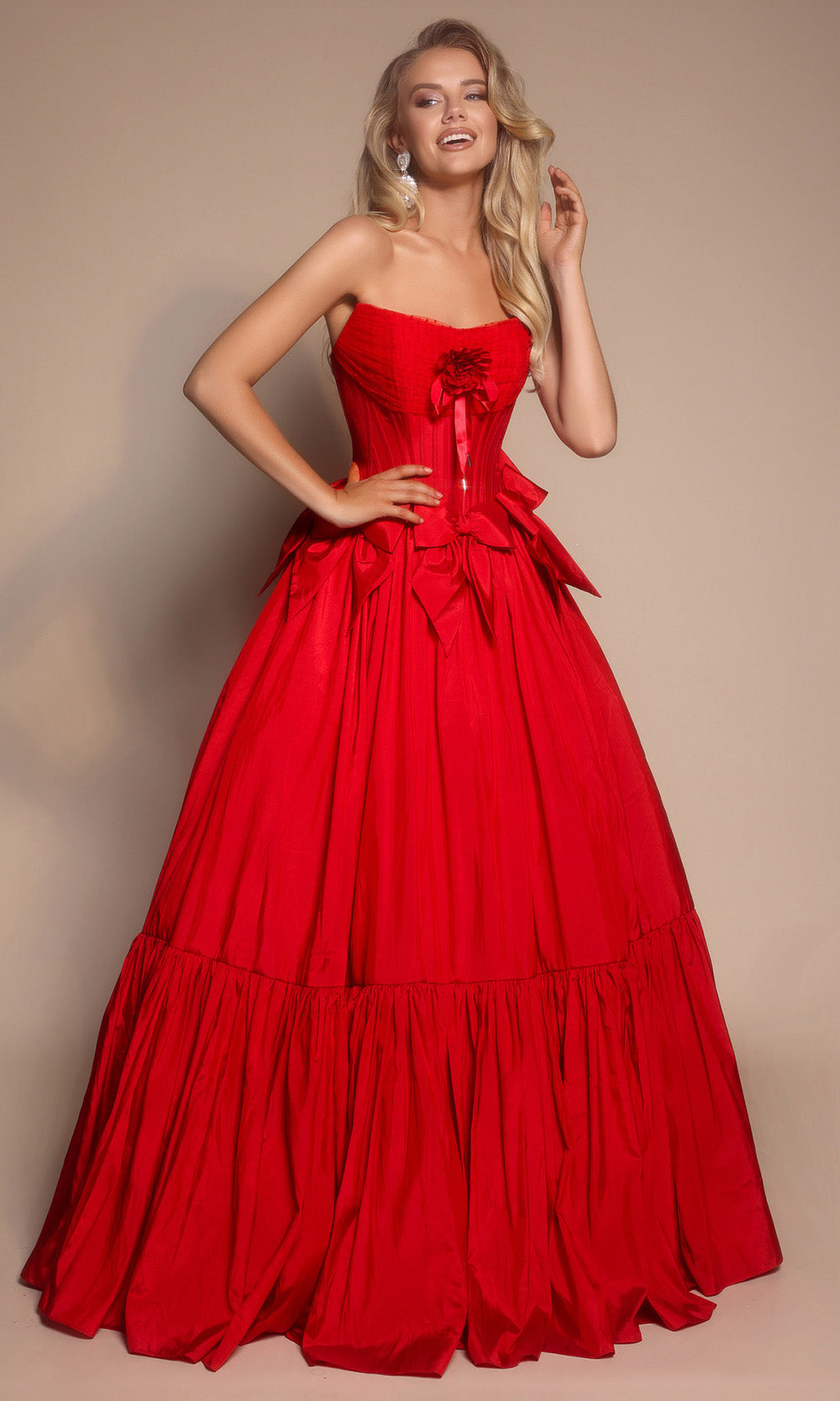 Portia and Scarlett PS26148 - Bow Accent Strapless Tiered Gown Ball Gowns