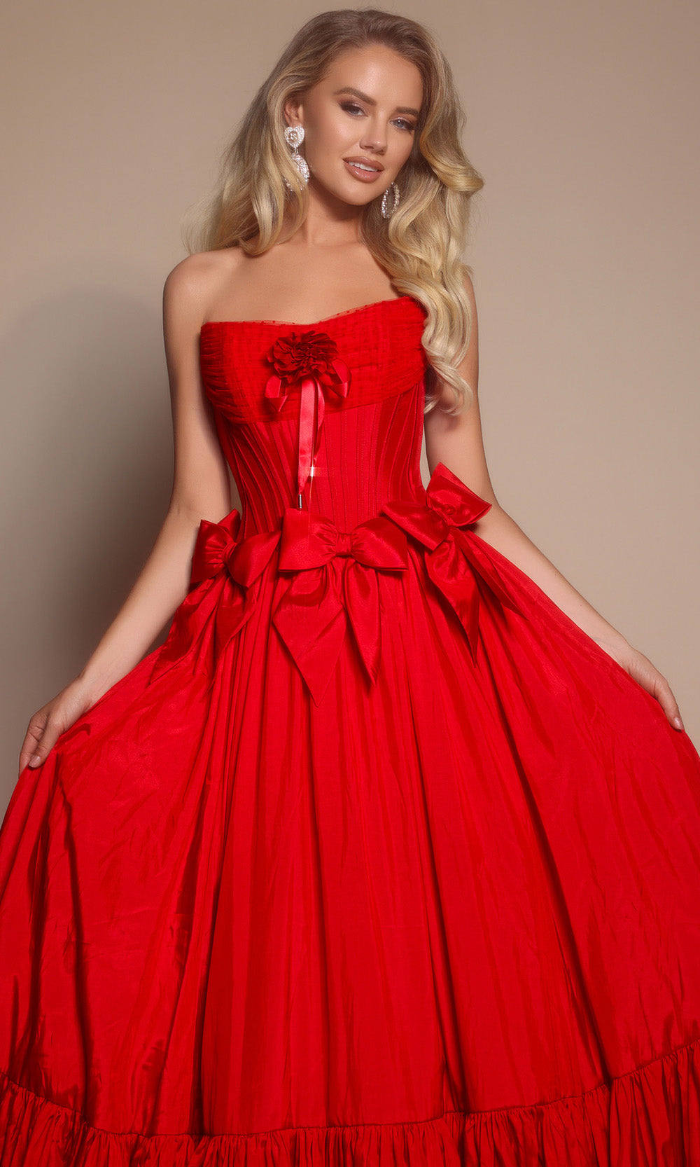 Portia and Scarlett PS26148 - Bow Accent Strapless Tiered Gown Ball Gowns