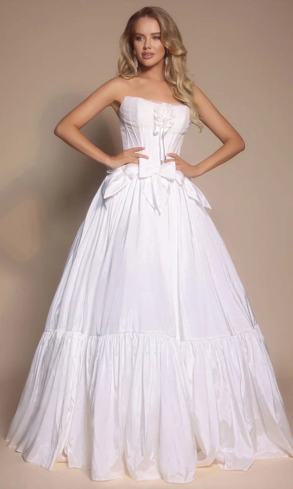 Portia and Scarlett PS26148 - Bow Accent Strapless Tiered Gown Ball Gowns